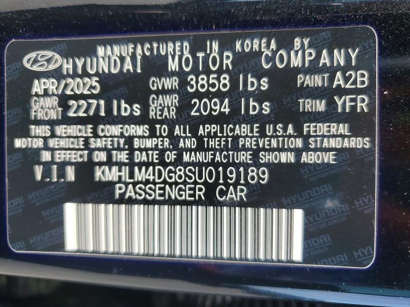 48829836 :رقم المزاد ، KMHLM4DG8SU019189 vin ، 2025 Hyundai Elantra مزاد بيع