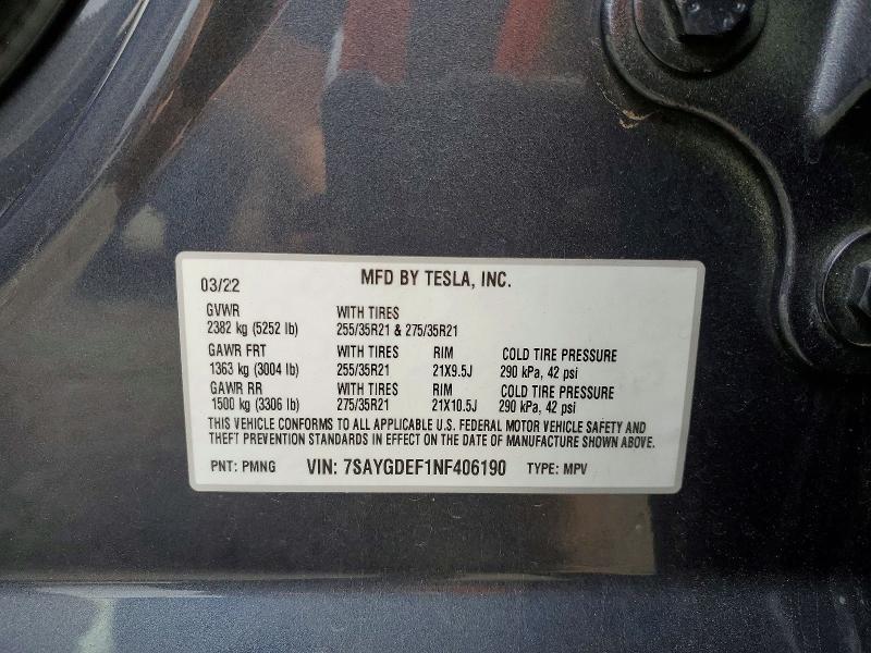 Aukcja sprzedaży 2022 Tesla Model Y, vin: 7SAYGDEF1NF406190, numer aukcji: 49483616