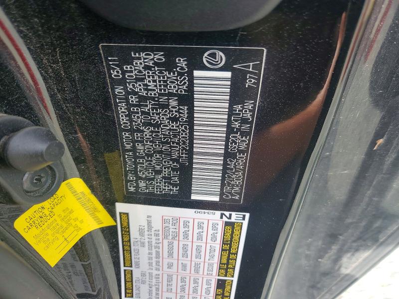 48958296 :رقم المزاد ، JTHFF2C20B2519444 vin ، 2011 Lexus Is 250c مزاد بيع
