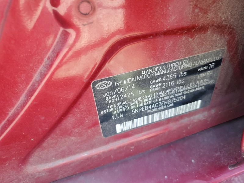 2014 Hyundai Sonata მანქანა იყიდება აუქციონზე, vin: 5NPEB4AC2EH875204, აუქციონის ნომერი: 51973176