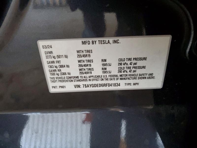 Продажа на аукционе авто 2024 Tesla Model Y, vin: 7SAYGDED6RF041834, номер лота: 50255256