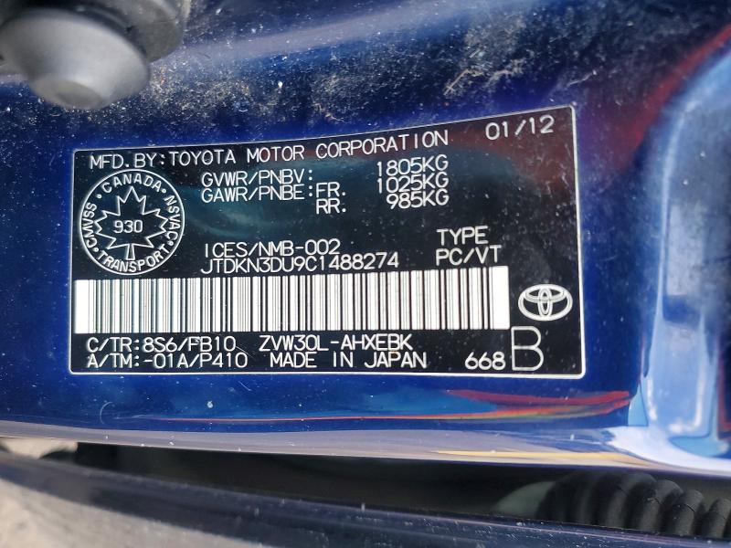 48471926 :رقم المزاد ، JTDKN3DU9C1488274 vin ، 2012 Toyota Prius مزاد بيع