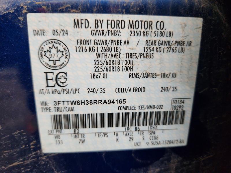 Aukcja sprzedaży 2024 Ford Maverick, vin: 3FTTW8H38RRA94165, numer aukcji: 48431626