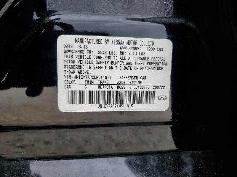 Продаж на аукціоні авто 2019 Infiniti Q50, vin: JN1EV7AP2KM511915, номер лоту: 51281226