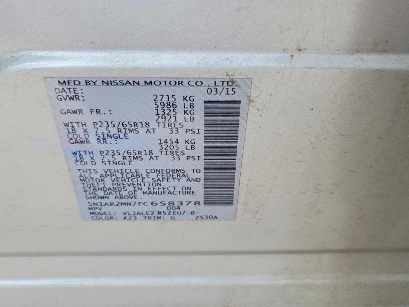 Aukcja sprzedaży 2015 Nissan Pathfinder, vin: 5N1AR2MN7FC658378, numer aukcji: 52140436