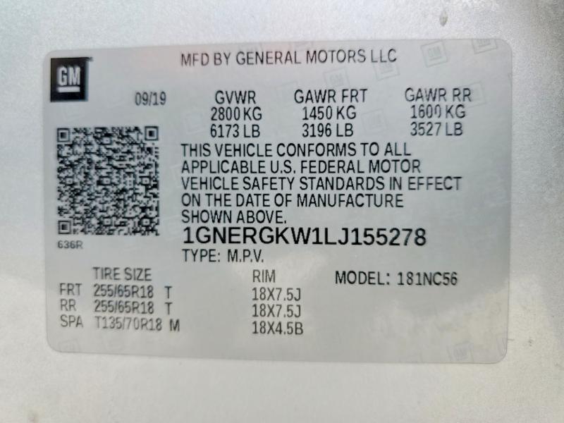 48279156 :رقم المزاد ، 1GNERGKW1LJ155278 vin ، 2020 Chevrolet Traverse مزاد بيع