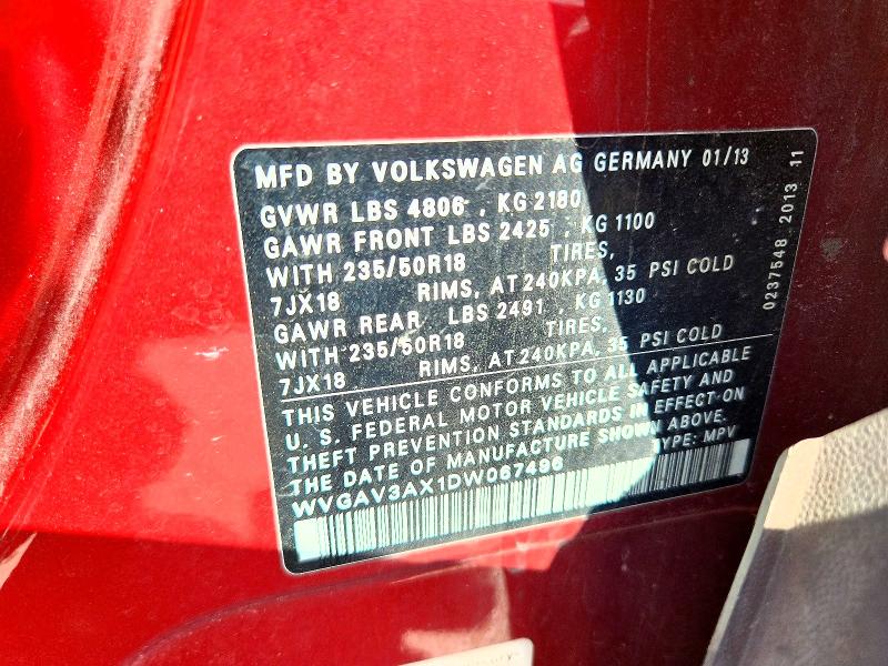 Aukcja sprzedaży 2013 Volkswagen Tiguan, vin: WVGAV3AX1DW067496, numer aukcji: 51139426