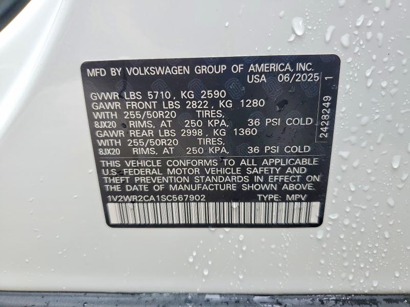 49735696 :رقم المزاد ، 1V2WR2CA1SC567902 vin ، 2025 Volkswagen Atlas مزاد بيع