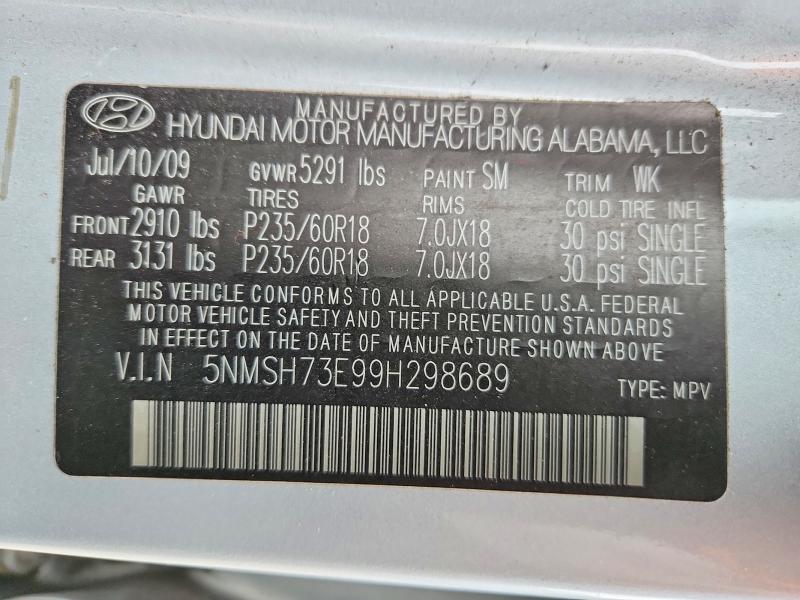 Aukcja sprzedaży 2009 Hyundai Santa Fe, vin: 5NMSH73E99H298689, numer aukcji: 50762596