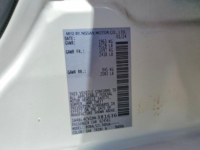 50426496 :رقم المزاد ، 1N4BL4CV1RN381636 vin ، 2024 Nissan Altima مزاد بيع
