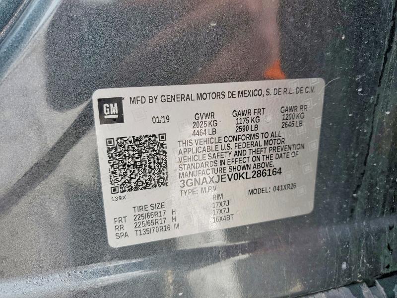 2019 Chevrolet Equinox მანქანა იყიდება აუქციონზე, vin: 3GNAXJEV0KL286164, აუქციონის ნომერი: 49894536