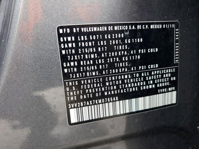 Aukcja sprzedaży 2019 Volkswagen Tiguan, vin: 3VV2B7AX7KM076548, numer aukcji: 48736496