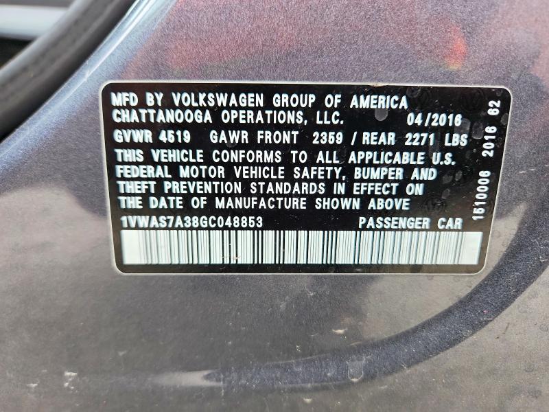 Продаж на аукціоні авто 2016 Volkswagen Passat, vin: 1VWAS7A38GC048853, номер лоту: 49196596