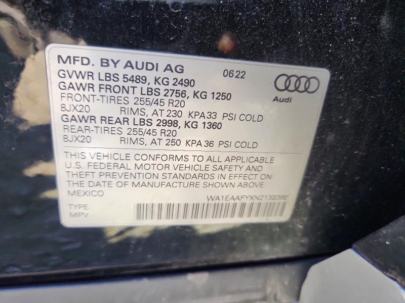 Продаж на аукціоні авто 2022 Audi Q5, vin: WA1EAAFYXN2133392, номер лоту: 48623956