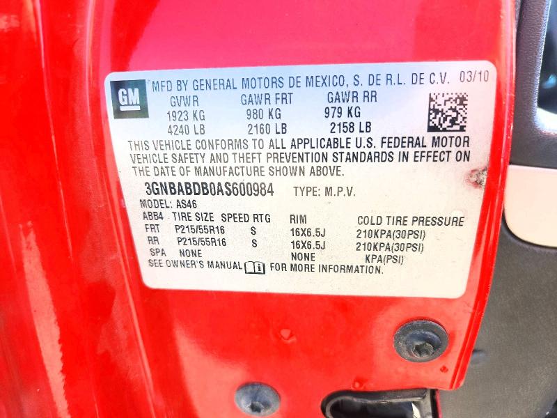 Продажа на аукционе авто 2010 Chevrolet Hhr, vin: 3GNBABDB0AS600984, номер лота: 50739726