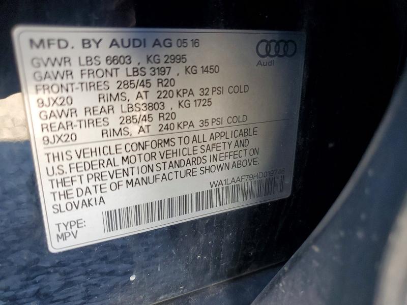 Продаж на аукціоні авто 2017 Audi Q7, vin: WA1LAAF79HD019746, номер лоту: 50669466
