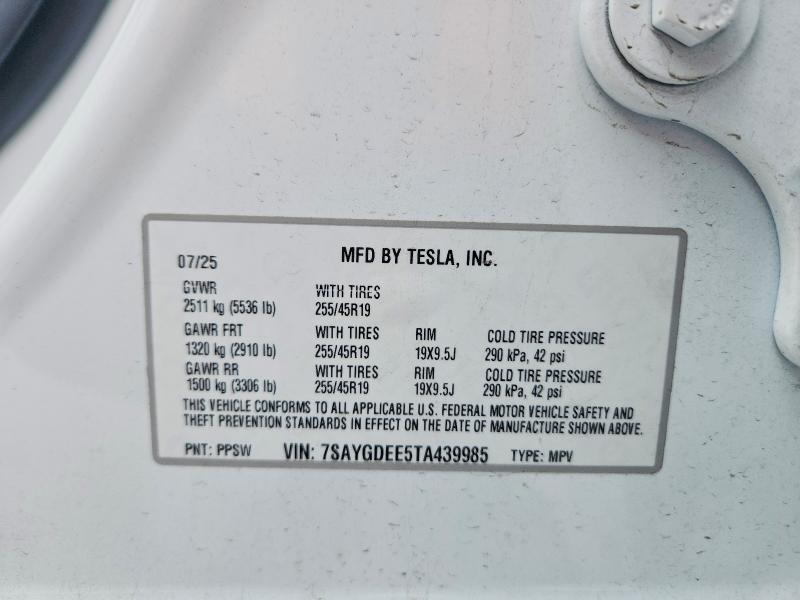 Aukcja sprzedaży 2026 Tesla Model Y, vin: 7SAYGDEE5TA439985, numer aukcji: 51488676