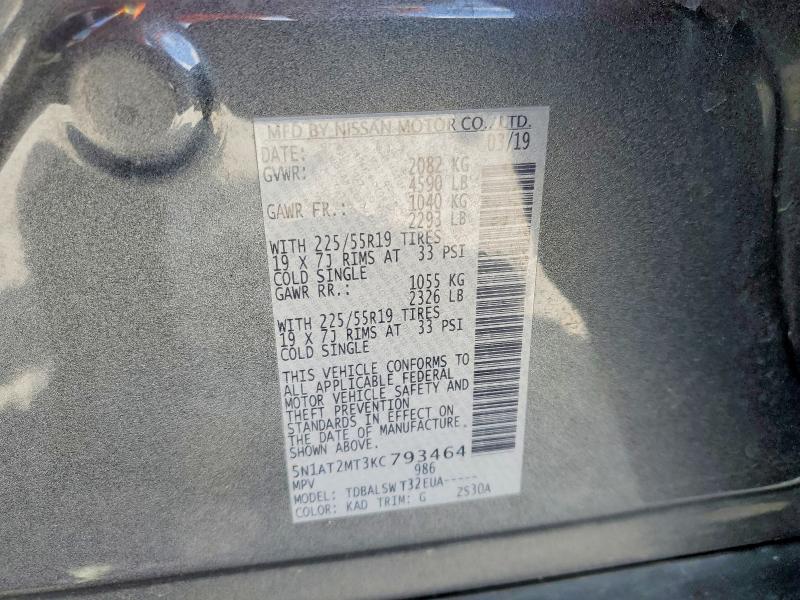 Aukcja sprzedaży 2019 Nissan Rogue, vin: 5N1AT2MT3KC793464, numer aukcji: 49639496