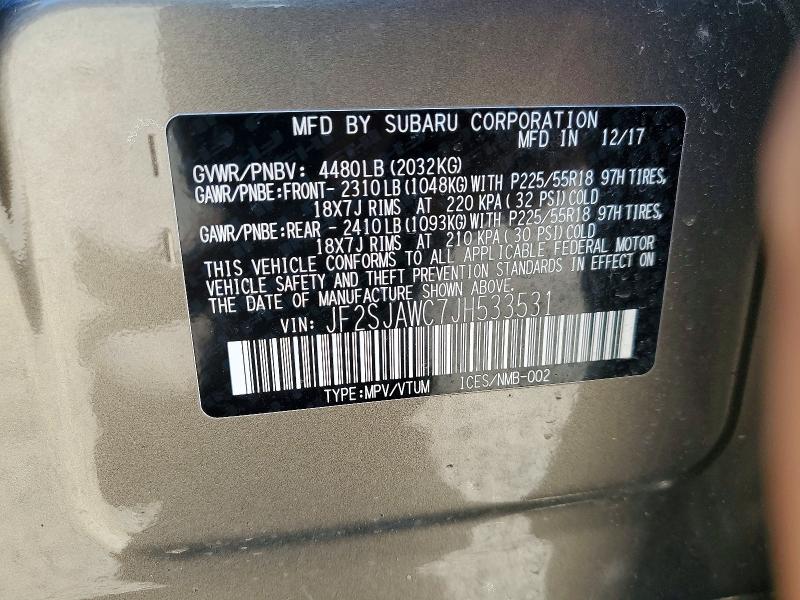 Aukcja sprzedaży 2018 Subaru Forester, vin: JF2SJAWC7JH533531, numer aukcji: 51084996