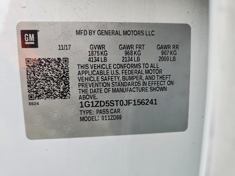 51607696 :رقم المزاد ، 1G1ZD5ST0JF156241 vin ، 2018 Chevrolet Malibu مزاد بيع