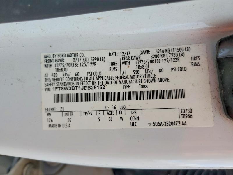 Продаж на аукціоні авто 2018 Ford F350, vin: 1FT8W3BT1JEB25152, номер лоту: 51809436