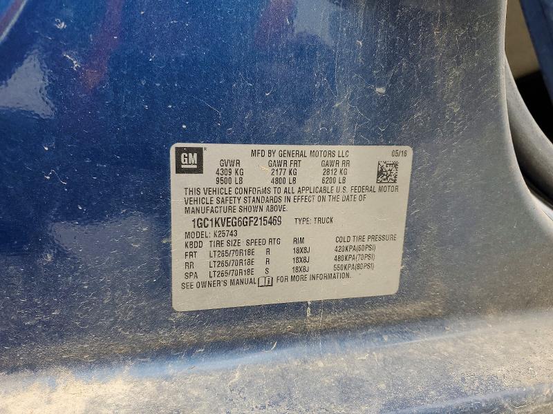 49782336 :رقم المزاد ، 1GC1KVEG6GF215469 vin ، 2016 Chevrolet Silverado مزاد بيع