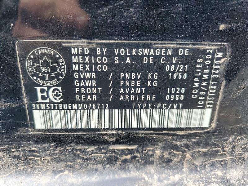50404356 :رقم المزاد ، 3VW5T7BU6MM075713 vin ، 2021 Volkswagen Jetta مزاد بيع