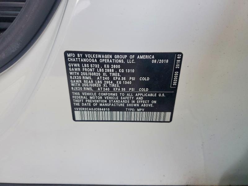 Aukcja sprzedaży 2018 Volkswagen Atlas, vin: 1V2ER2CA0JC594910, numer aukcji: 48189586