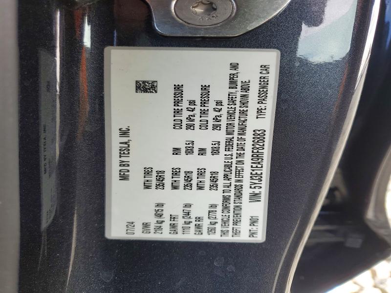 2024 Tesla Model 3 მანქანა იყიდება აუქციონზე, vin: 5YJ3E1EA9RF826883, აუქციონის ნომერი: 50778476
