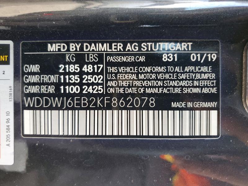 Aukcja sprzedaży 2019 Mercedes-benz C, vin: WDDWJ6EB2KF862078, numer aukcji: 52011106