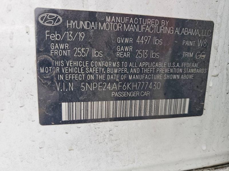 Продаж на аукціоні авто 2019 Hyundai Sonata, vin: 5NPE24AF6KH777430, номер лоту: 48278176