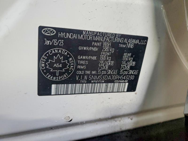 Aukcja sprzedaży 2023 Hyundai Santa Fe, vin: 5NMS3DAJ0PH543230, numer aukcji: 49608256