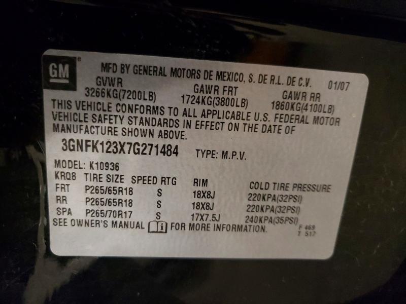 Aukcja sprzedaży 2007 Chevrolet Avalanche, vin: 3GNFK123X7G271484, numer aukcji: 51548016