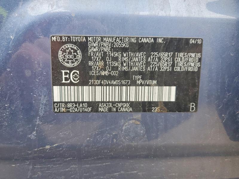 Продаж на аукціоні авто 2010 Toyota Rav4, vin: 2T3DF4DV4AW051673, номер лоту: 50946606