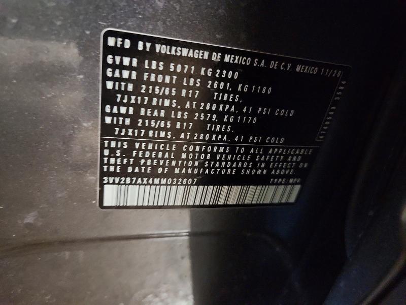 50230156 :رقم المزاد ، 3VV2B7AX4MM032607 vin ، 2021 Volkswagen Tiguan مزاد بيع