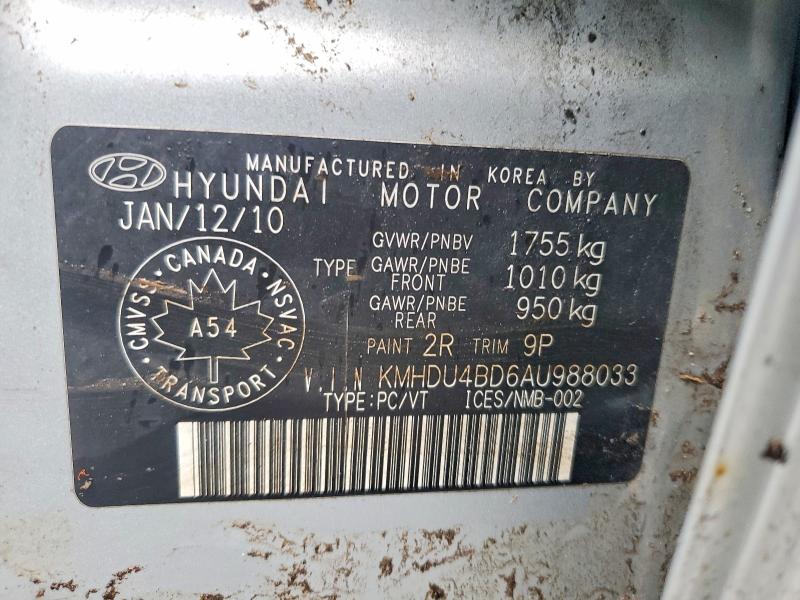 Продаж на аукціоні авто 2010 Hyundai Elantra, vin: KMHDU4BD6AU988033, номер лоту: 47950106