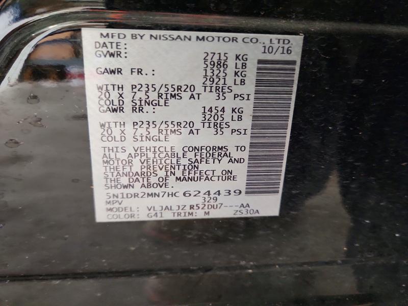 Продажа на аукционе авто 2017 Nissan Pathfinder, vin: 5N1DR2MN7HC624439, номер лота: 51677966