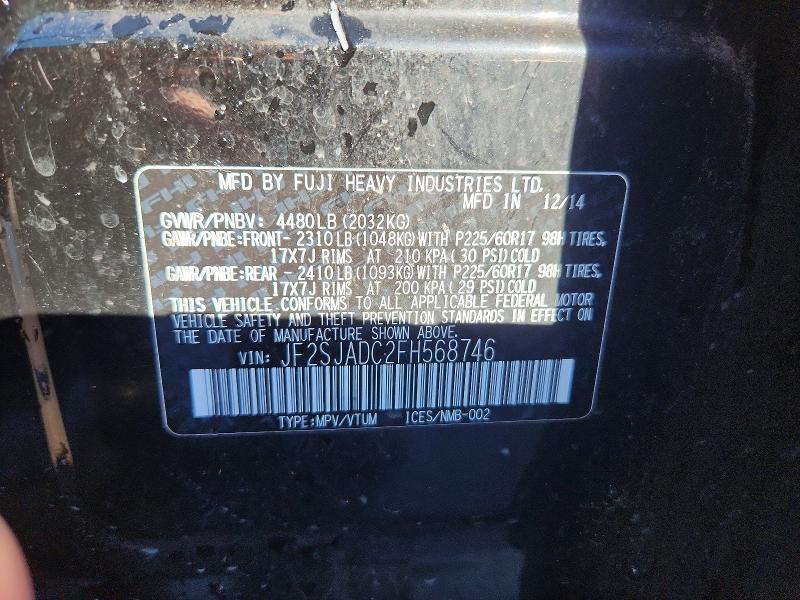 Продажа на аукционе авто 2015 Subaru Forester, vin: JF2SJADC2FH568746, номер лота: 48158986