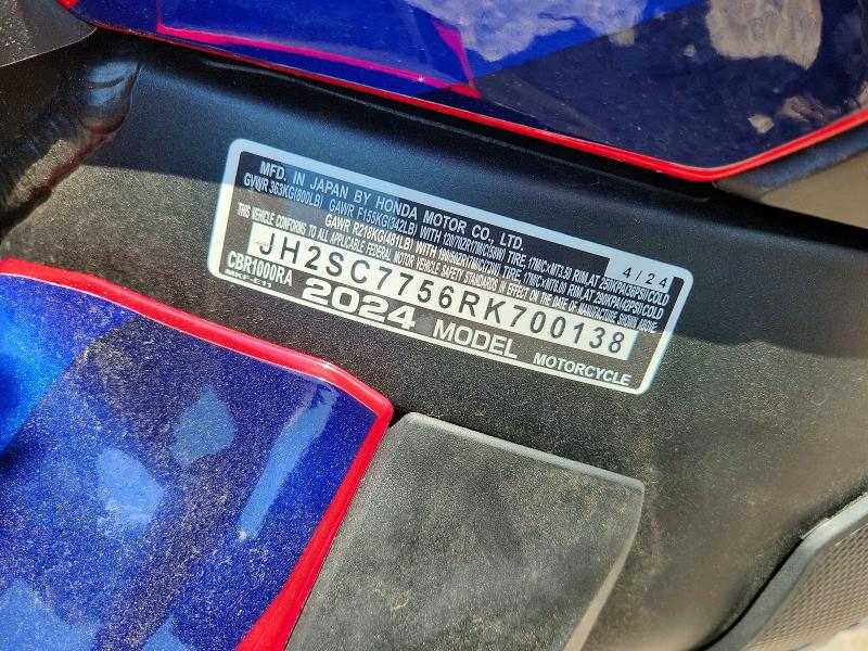 Продаж на аукціоні авто 2024 Honda Cbr1000, vin: JH2SC7756RK700138, номер лоту: 51126026