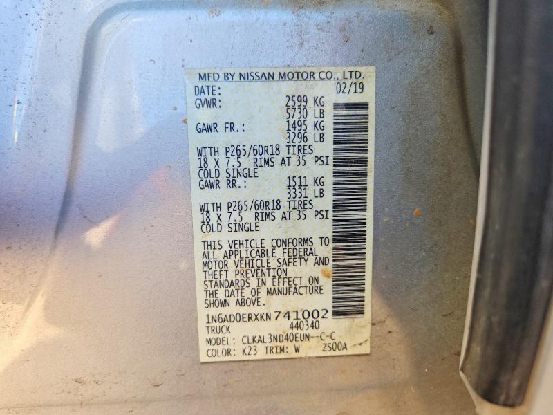 Auction sale of the 2019 Nissan Frontier, vin: 1N6AD0ERXKN741002, lot number: 51815706