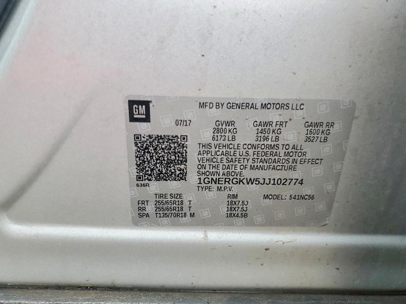 2018 Chevrolet Traverse მანქანა იყიდება აუქციონზე, vin: 1GNERGKW5JJ102774, აუქციონის ნომერი: 47953506