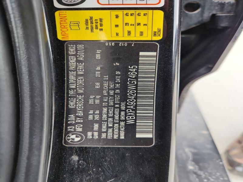 Aukcja sprzedaży 2006 Bmw X3, vin: WBXPA93426WG74645, numer aukcji: 51659006