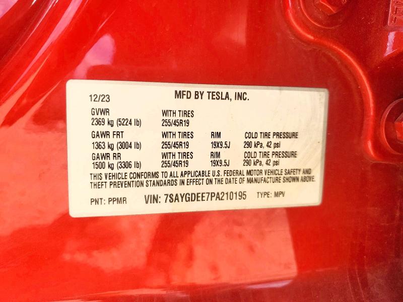 2023 Tesla Model Y მანქანა იყიდება აუქციონზე, vin: 7SAYGDEE7PA210195, აუქციონის ნომერი: 49342736