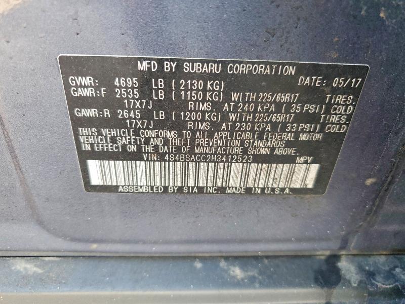 Продажа на аукционе авто 2017 Subaru Outback, vin: 4S4BSACC2H3412523, номер лота: 50886396