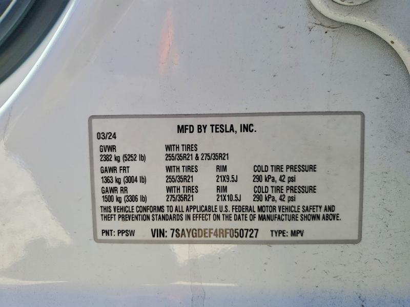 Продаж на аукціоні авто 2024 Tesla Model Y, vin: 7SAYGDEF4RF050727, номер лоту: 48974626