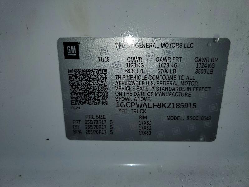 Aukcja sprzedaży 2019 Chevrolet Silverado, vin: 1GCPWAEF8KZ185915, numer aukcji: 48544786