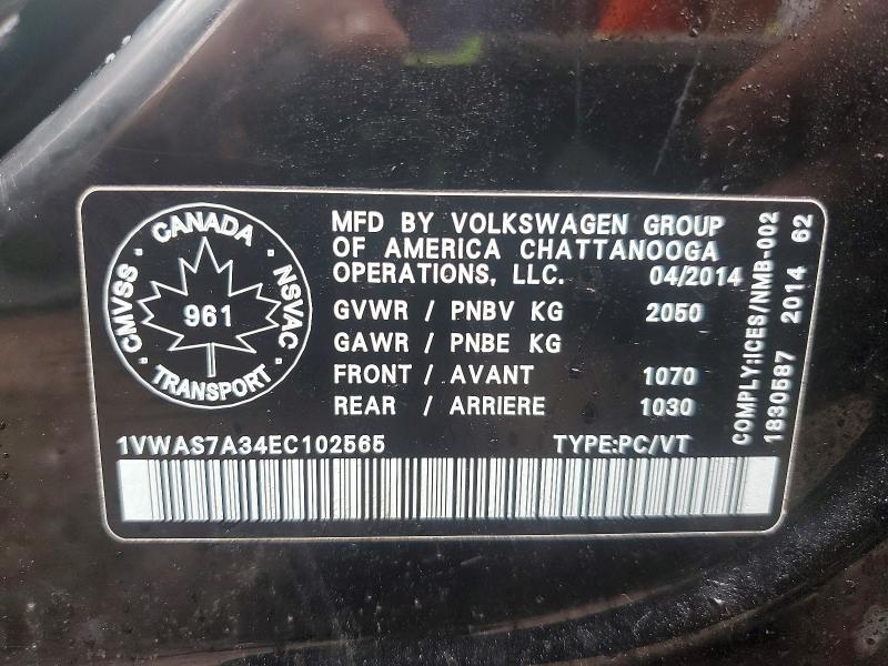 Auction sale of the 2014 Volkswagen Passat 1.8 Tsi 4dr, vin: 1VWAS7A34EC102565, lot number: 48289486
