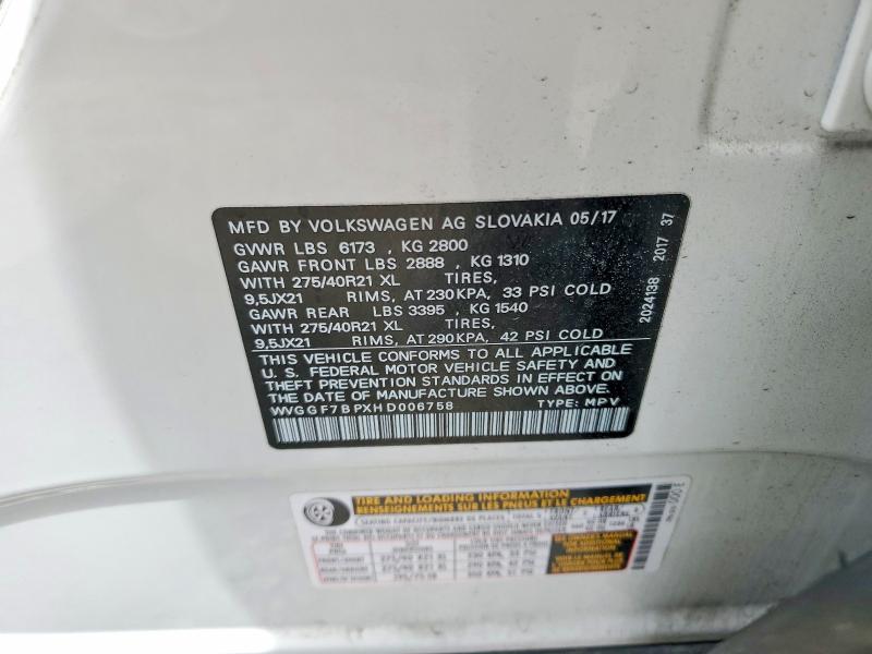 Aukcja sprzedaży 2017 Volkswagen Touareg, vin: WVGGF7BPXHD006758, numer aukcji: 50925536
