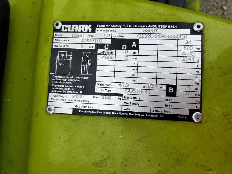 Продаж на аукціоні авто 2014 Clark C25, vin: C232L04269855CN, номер лоту: 49830326
