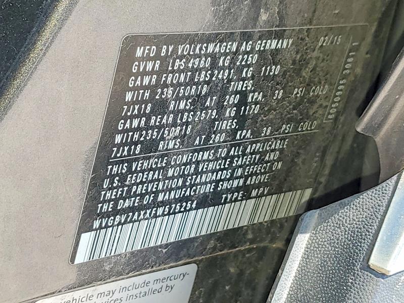 Aukcja sprzedaży 2015 Volkswagen Tiguan, vin: WVGBV7AXXFW575254, numer aukcji: 50549156